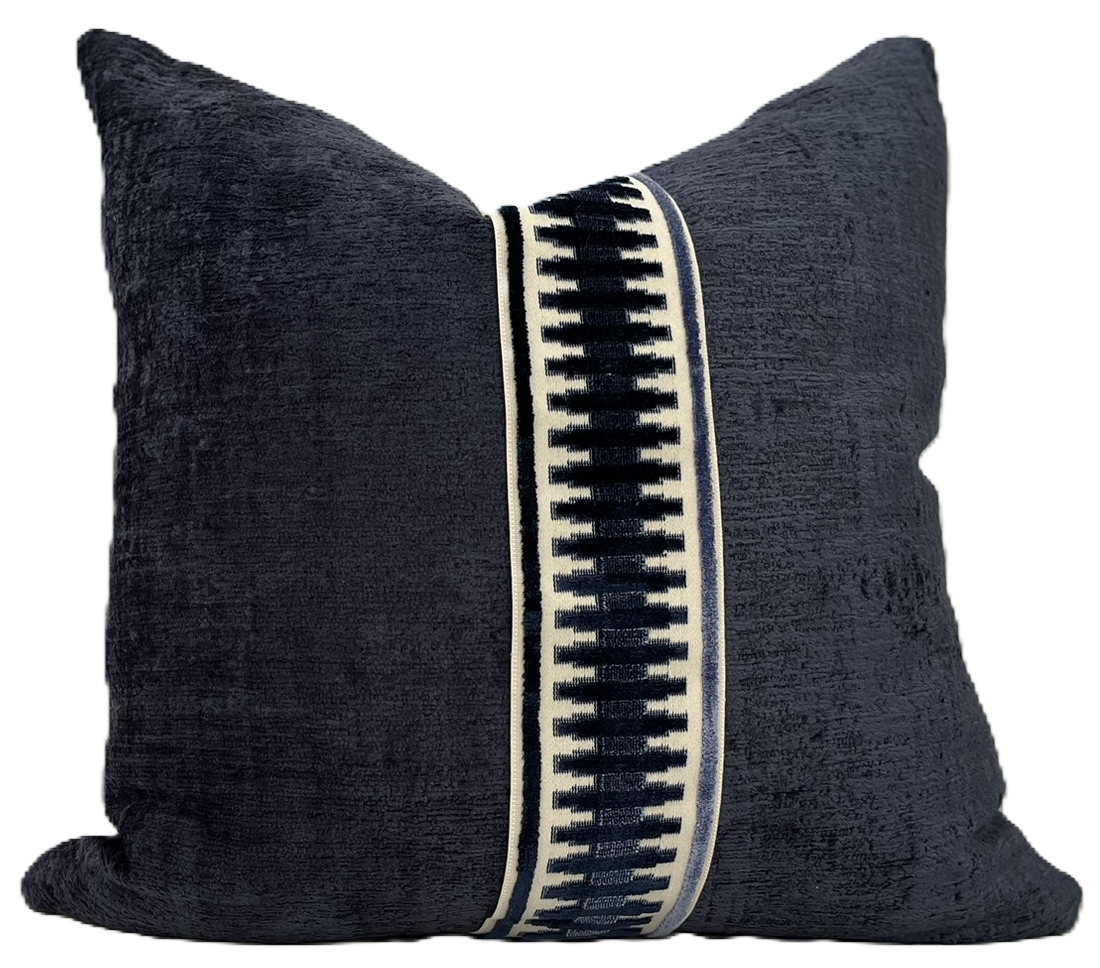 blue textured pillow with center trim tape